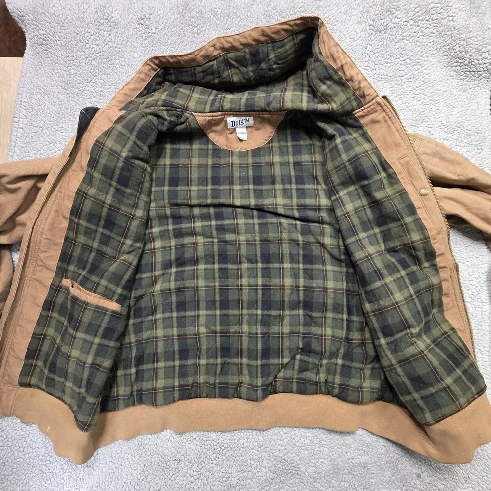 Duluth Trading Co Vintage Hooded Canvas Chore Work Jacket Flannel Lined Size 2XL